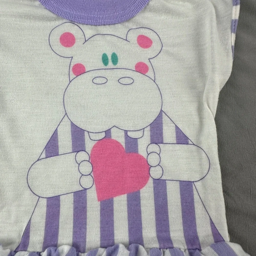 Vintage Baby Hippo Ruffle‎ Top Purple Striped Size Toy Doll Bates-Jama 80s 90s
